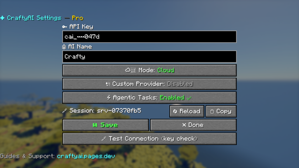CraftyAI Settings GUI